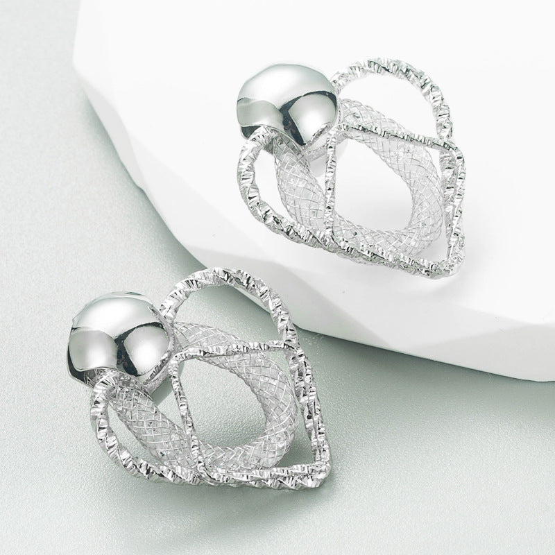 Personalized Design Geometric Mesh Pocket Rhinestone Series Earrings Women's Alloy Diamond Trend All-Match Earrings
