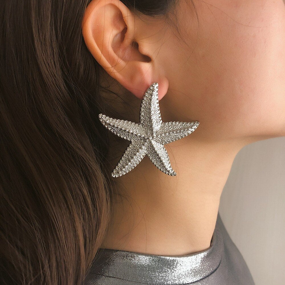 Simple Hemp Face Shanghai Style Exaggerated Earrings Female Personality Three-Dimensional Starfish Ethnic Style Earrings