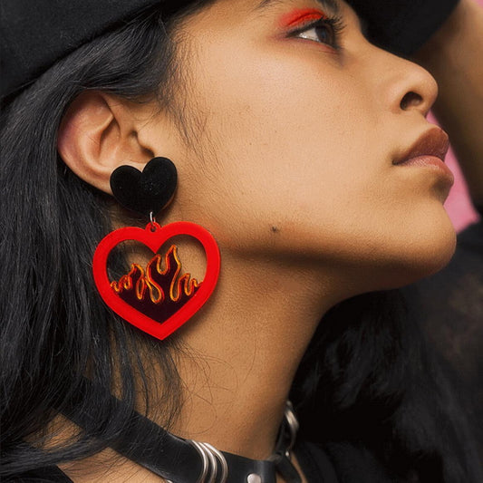 Trendy Jewelry Acrylic Fire Red Heart Large Earrings for Womens Pendientes Flame Drop Earring Oorbellen Brincos