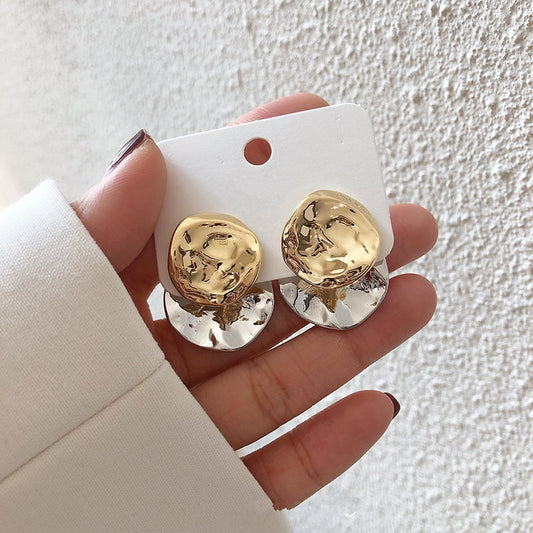 Fashion Geometric Irregular Disc Folds Gold Silver Color Metal Stud Earrings for Women Gift Party Jewelry Gift