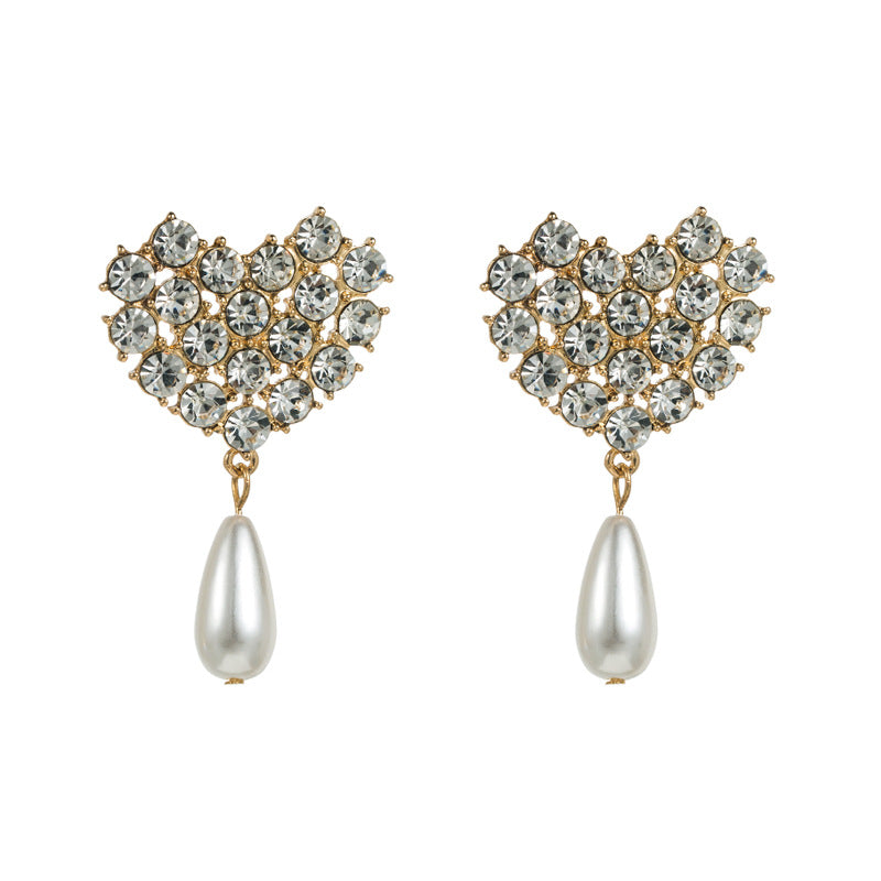 Ins Creative Imitation Pearl Earrings Female Alloy Gold Heart Shaped Earrings High Quality Earrings