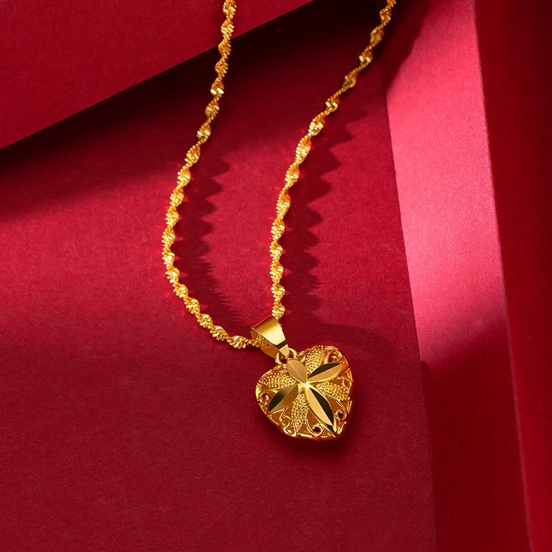 Brass Gold Plated Love Gold Necklace Imitation Gold Necklace Wedding Jewelry With Pendant Set Chain Ethnic Style
