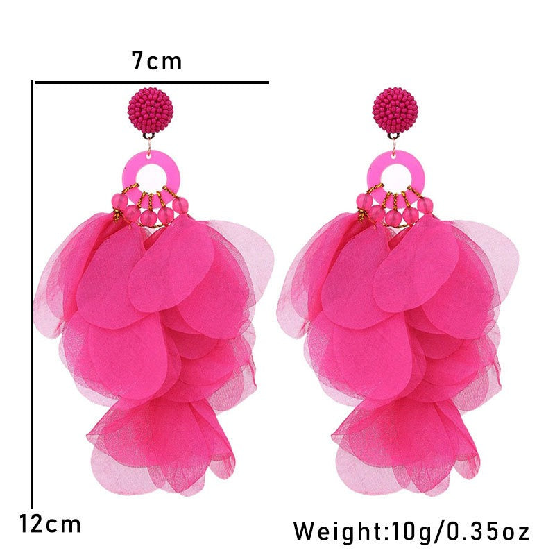 Handmade fabric floral earrings for women's long style earrings and earrings