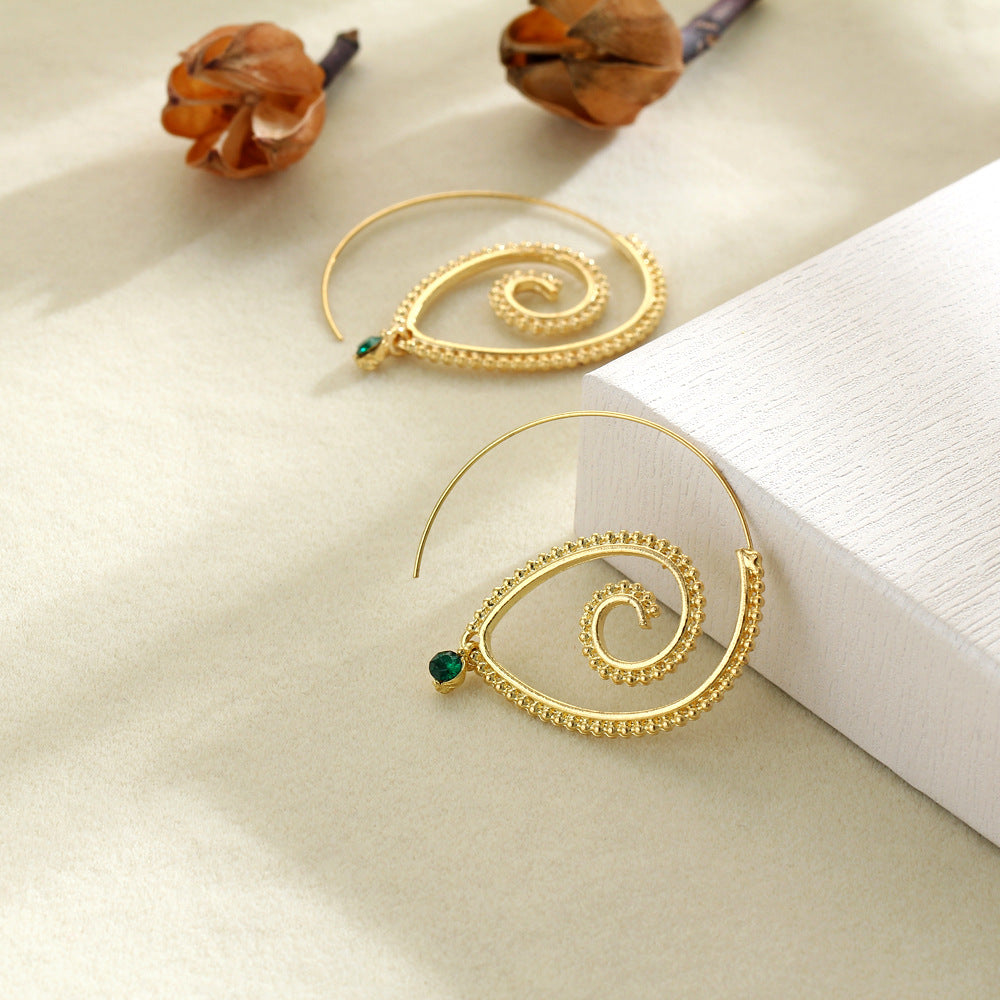 Exaggerated Vortex Gear Earrings Personality Turquoise Spiral Earrings Gold And Silver