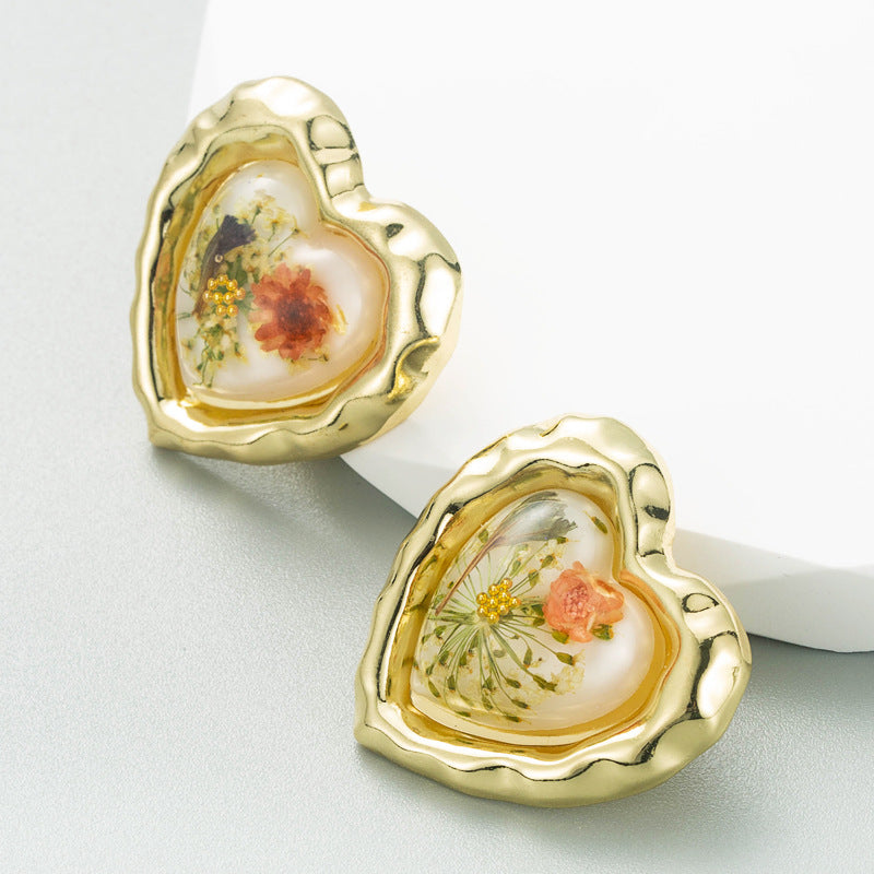 New Retro Flower Love Earrings Creative Niche Design All-Match Earrings French Personality