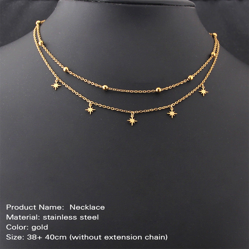 Stainless Steel Titanium Gold Gold Geometric Zircon Crystal Pendant Necklace Cross Chain Necklace Gold Plated