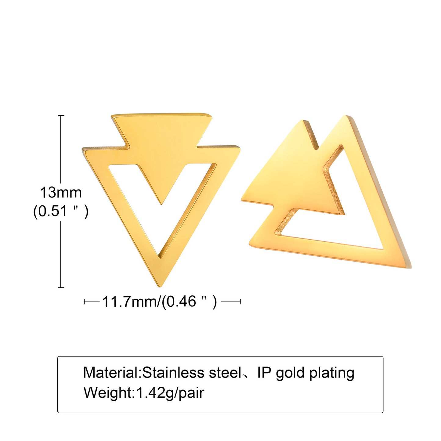 Triangle Stud Earrings Stainless Steel Black Gold Men's and Women's Earrings Geometric Accessories Single Jewelry
