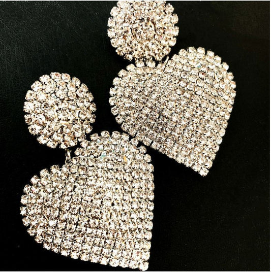 New Love Earrings Rhinestone Claw Chain Peach Heart Personality Earrings