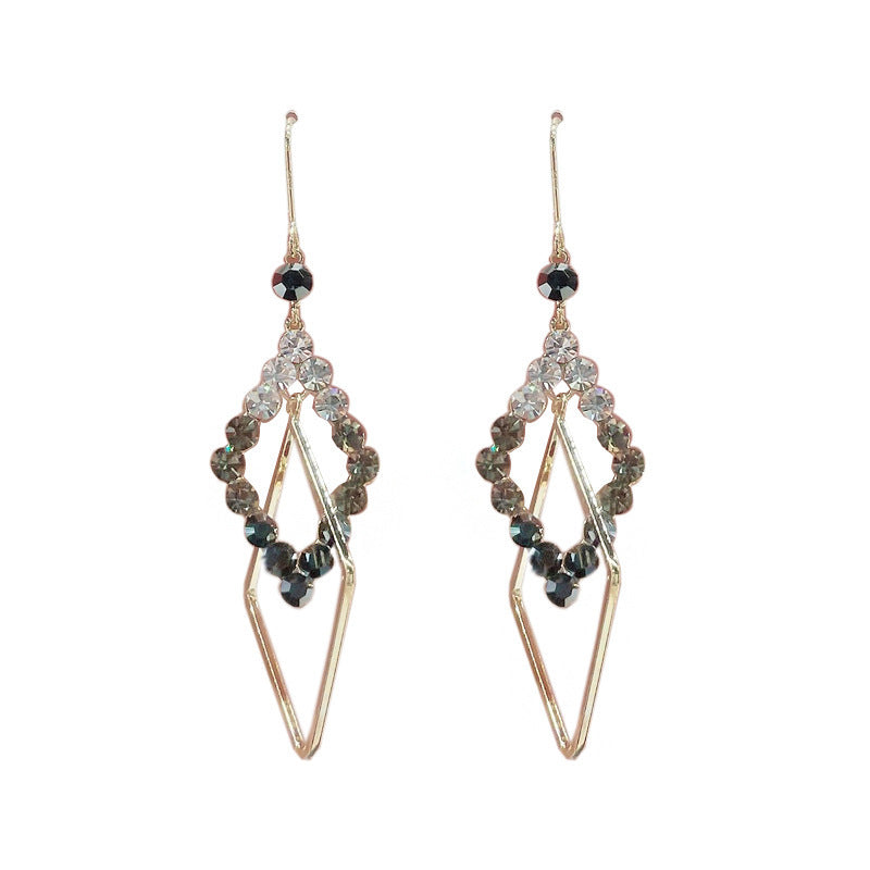 Fashion Retro Geometric Diamond Earrings Korean Personality Temperament Earrings Fashion Face Thin Earrings Women