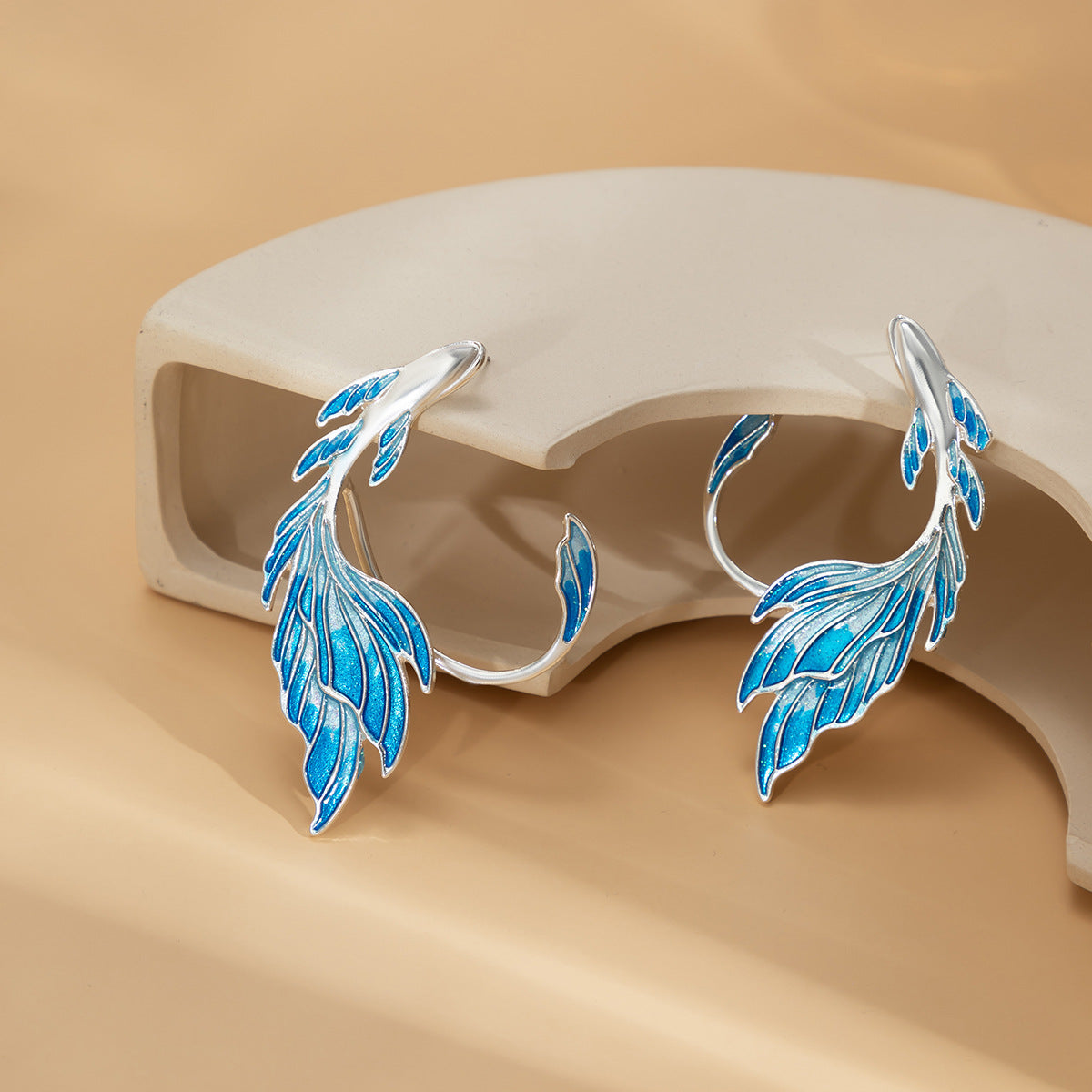 Niche Dripping Goldfish Single Gradient Personality Ear Clip Wild Painted Elf Ear Stud Ear Hanging