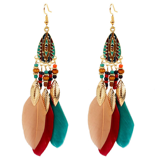 Exaggerated Earrings Retro Style Feather Earrings Jewelry Personality Bohemian Earrings