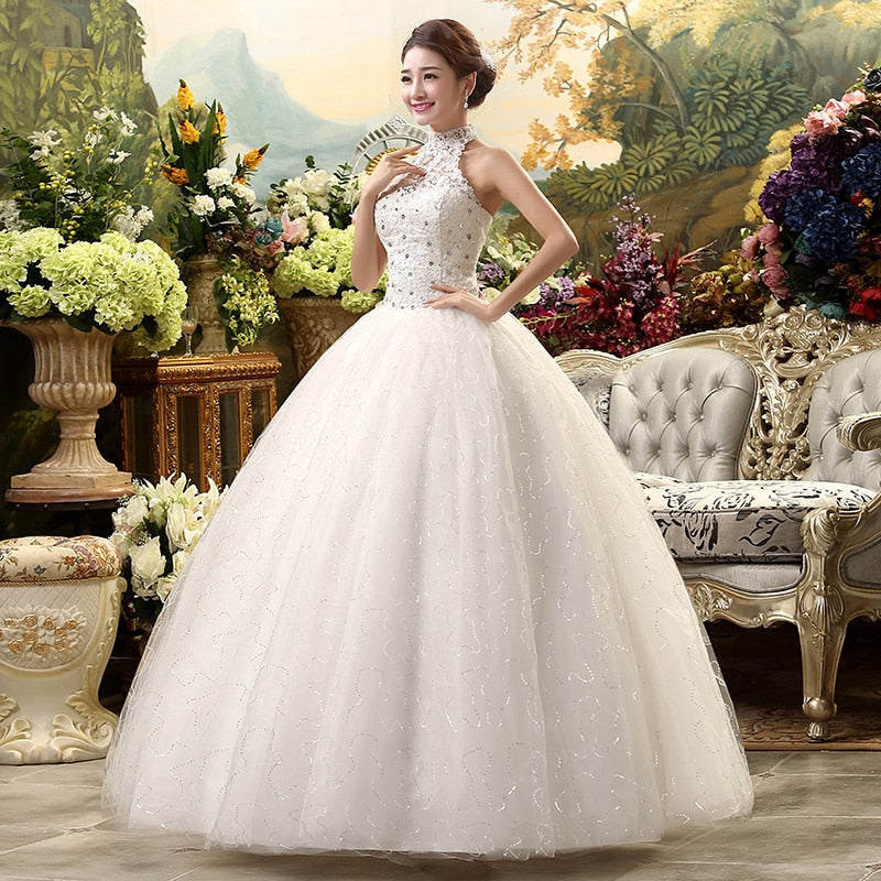 Cheap Halter Lace Wedding Dress Vintage Vestidos de Novia Plus Size Bride Dress Under
