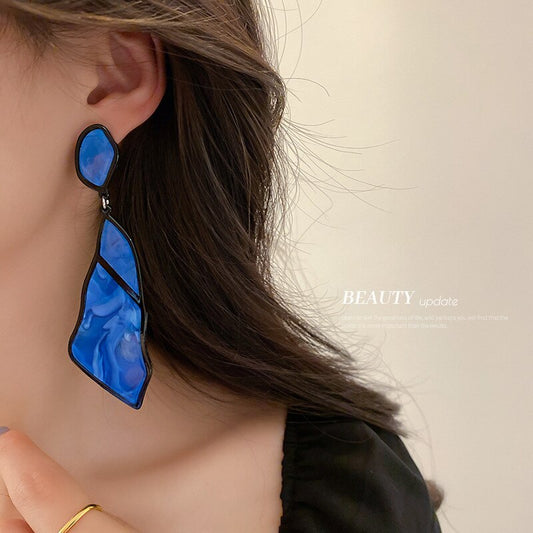 Minar Korean Trendy Pink Blue Color Arcylic Dangle Earrings for Women Irregular Geometric Hanging Earring Party Jewelry