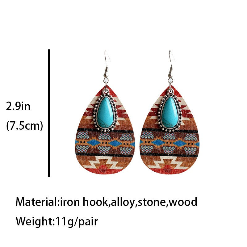 Women's Earrings Turquoise Pendant Retro Ethnic Fashion Earrings Western Bohemia