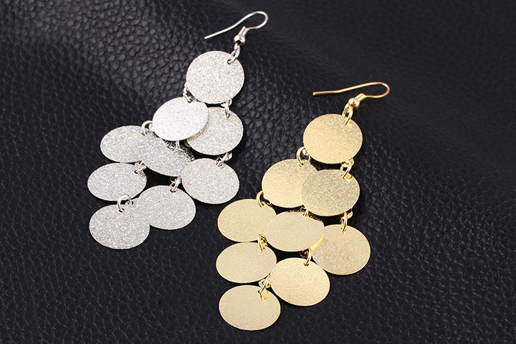 Fashion Punk Nightclub Rock Exaggerated Frosted Disc Tassel Earrings Earrings Earrings Earrings Accessories