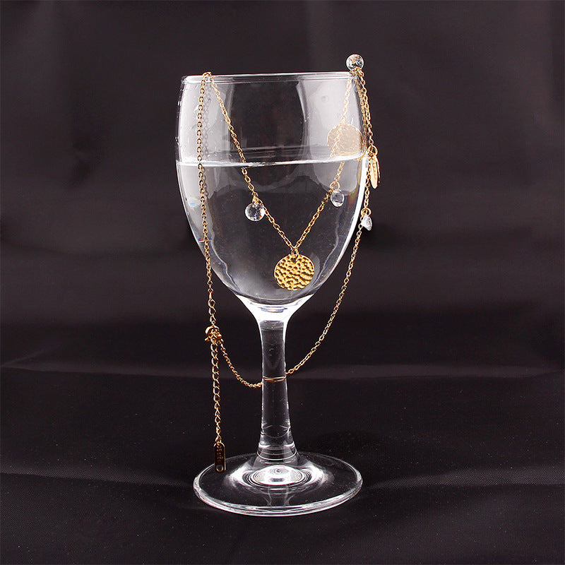 Stainless Steel Titanium Gold Gold Geometric Zircon Crystal Pendant Necklace Cross Chain Necklace Gold Plated