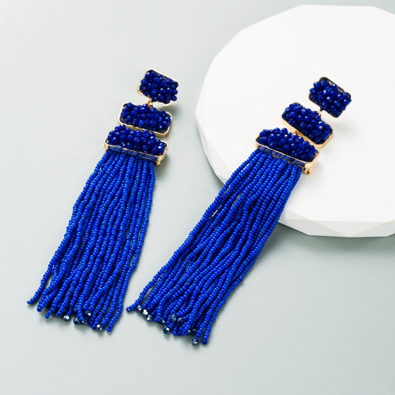 Exaggerated Earrings Female Trend Bohemian Style Rice Bead Earrings Long Temperament Earrings