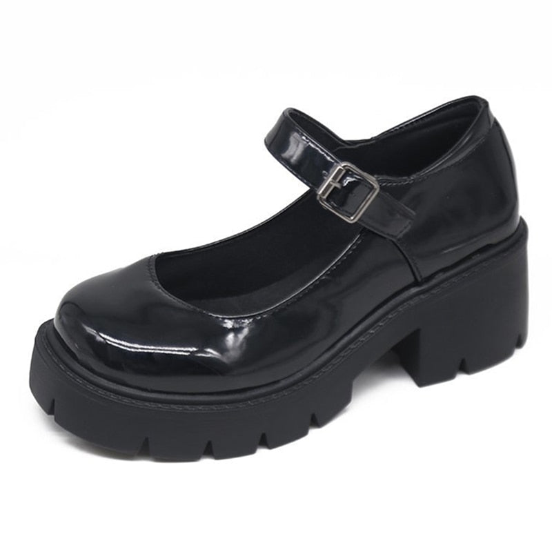 Rimocy New Black High Heels Shoes Women Pumps Fashion Patent Leather Platform Shoes Woman Round Toe Mary Jane Shoes Mujer