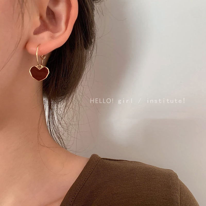 New trendy wine red love earrings simple temperament net red wild personality earrings ear jewelry