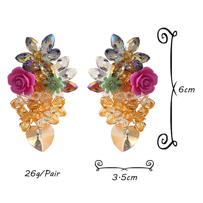 New European And American Style Colorful Flower Earrings Love Crystal Jewelry