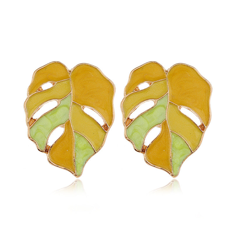 Ins Personality Exaggerated Personality Hollow Leaves Wild Earrings Female ZA Alloy Dripping Retro Earrings