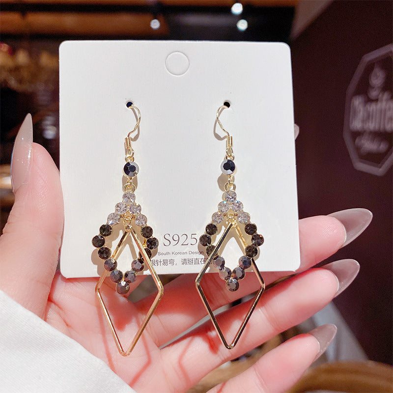 Fashion Retro Geometric Diamond Earrings Korean Personality Temperament Earrings Fashion Face Thin Earrings Women