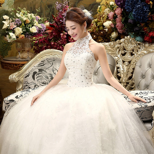 Cheap Halter Lace Wedding Dress Vintage Vestidos de Novia Plus Size Bride Dress Under