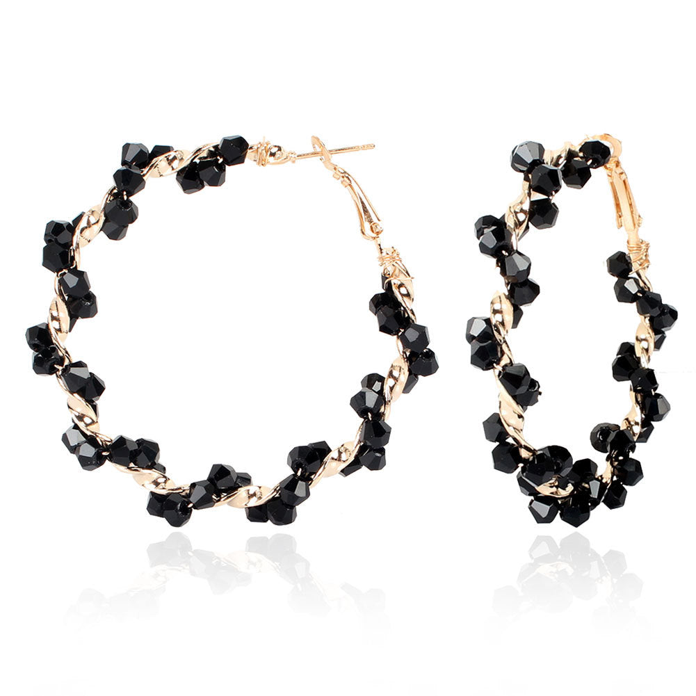 Braided Geometric Crystal Earrings Exaggerated Hoop Earrings Round Earrings