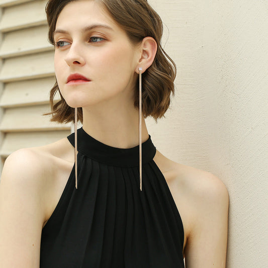 Long Tassel Earrings Personalized Thin Metal Chain Earrings European And American Style High End Earrings Women