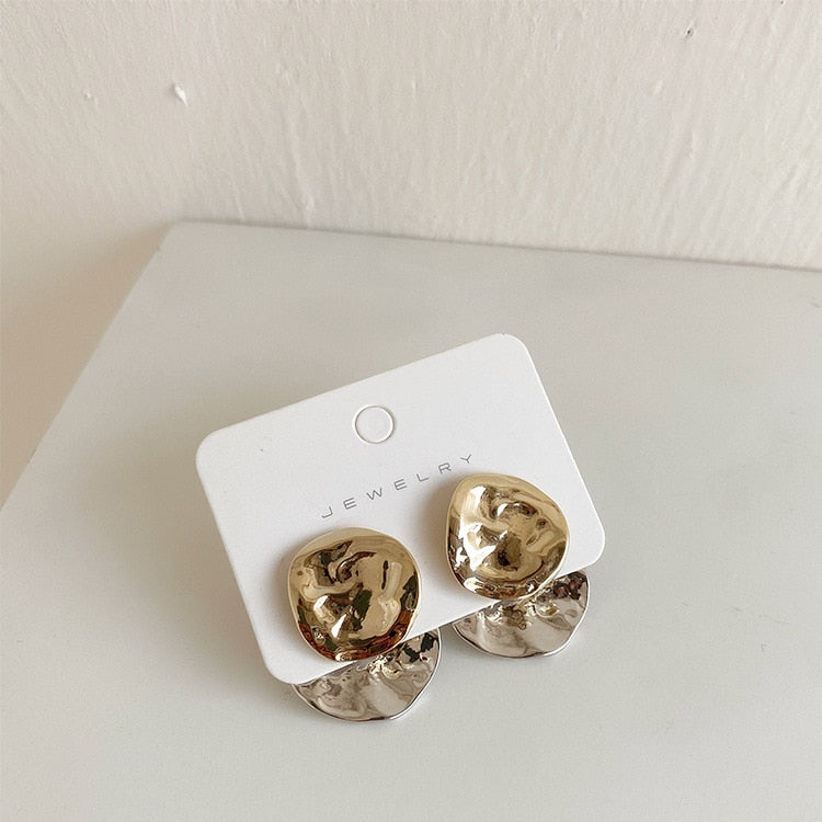 Fashion Geometric Irregular Disc Folds Gold Silver Color Metal Stud Earrings for Women Gift Party Jewelry Gift