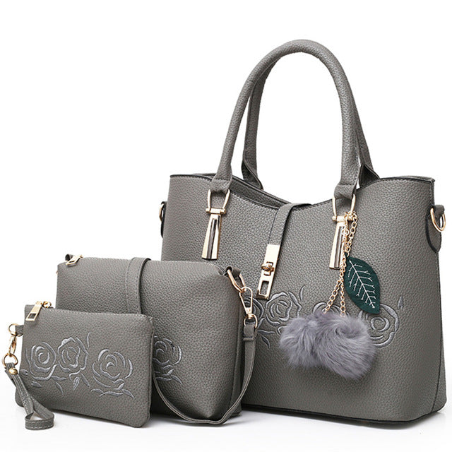 3pcs Leather Rose Bags Handbags Women Famous Brand Shoulder Bag Female Casual Tote Women Messenger Bag Set Bolsas