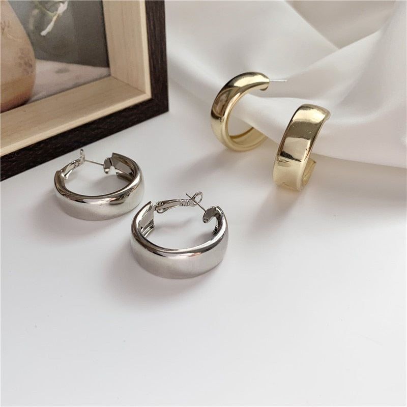 Minimalist Gold Silver color Metal Large Circle Geometric Round Big Earrings for Women Girl Wedding Party Jewelry