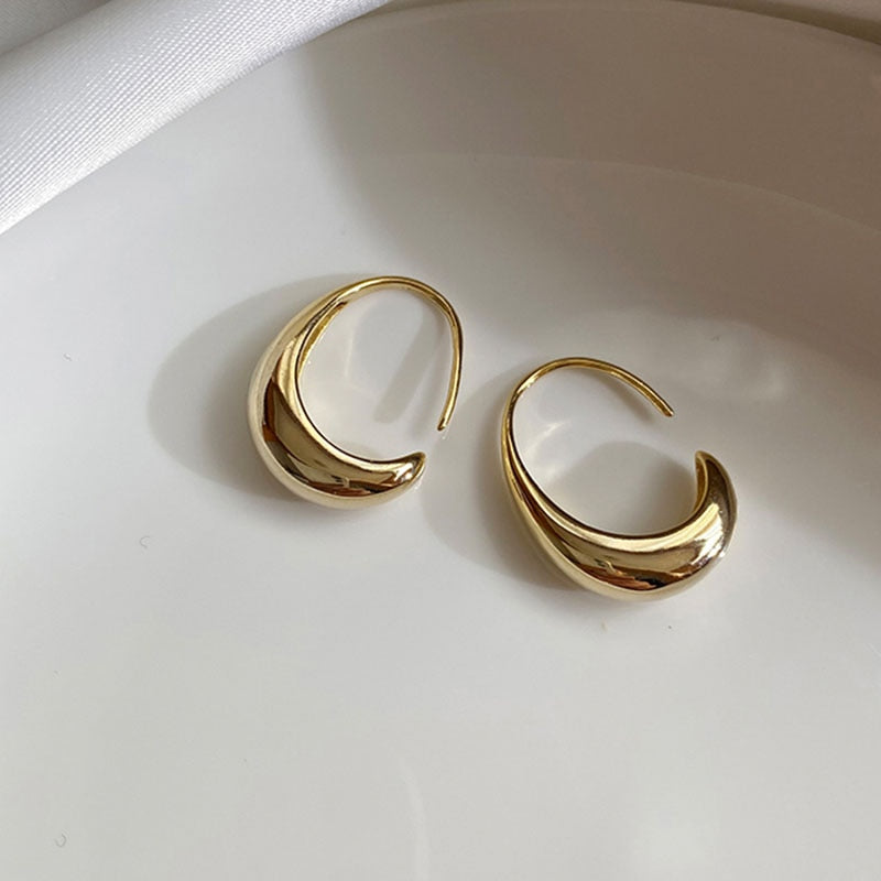 Sterling Silver Stud Earrings for Women French Trendy Gold Plated C Shape Earring Bride Jewelry Prevent Allergy