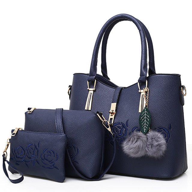 3pcs Leather Rose Bags Handbags Women Famous Brand Shoulder Bag Female Casual Tote Women Messenger Bag Set Bolsas