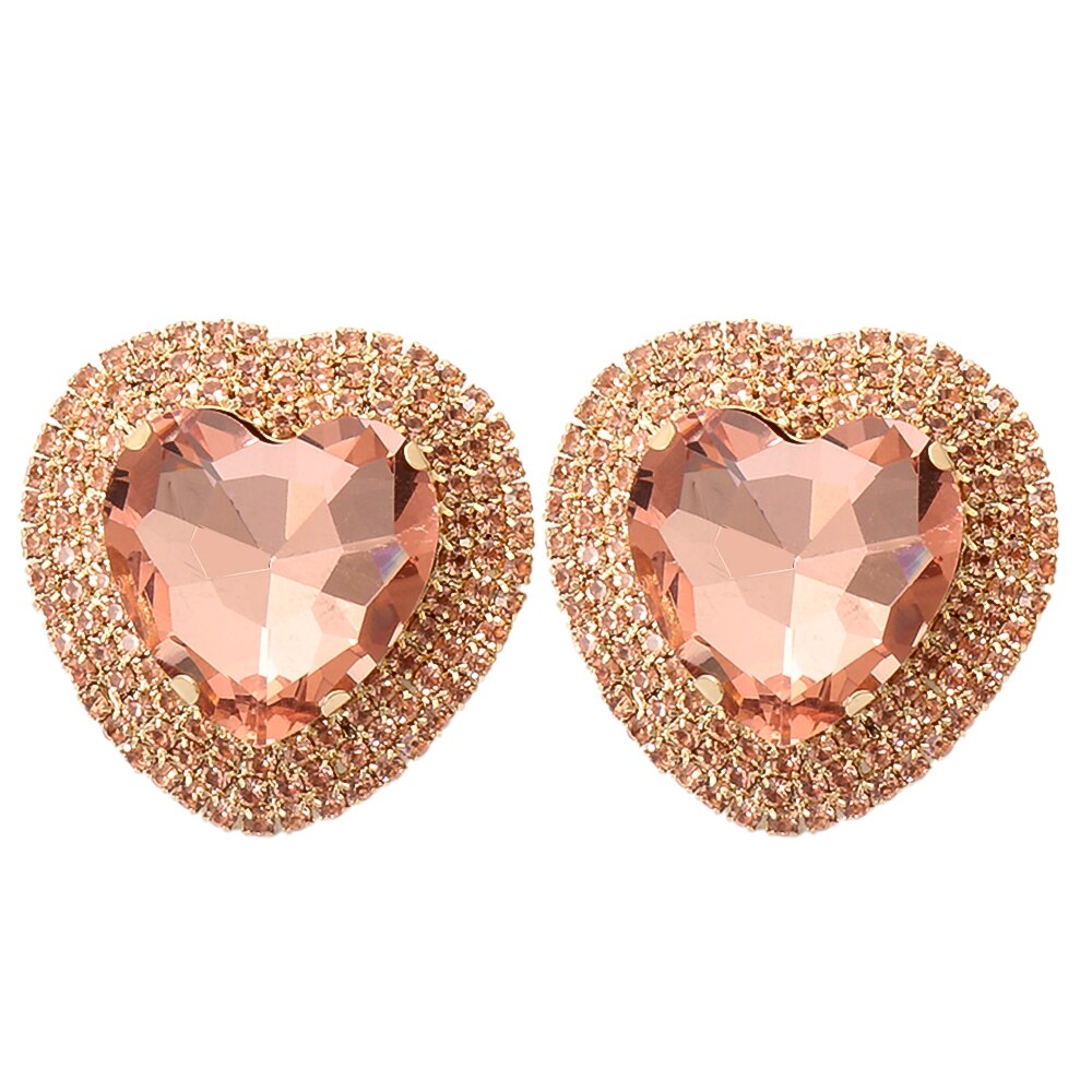 Baroque Full Stone Crystal Metal Multicolored Stud Earrings Heart Shape Wedding Earrings for Women Trend Pendant