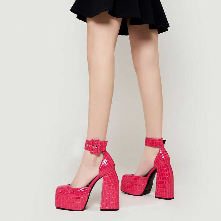 Fashion High Heel Hollow Sandals Platform Baotou Chunky Heel Large Size Single Shoes