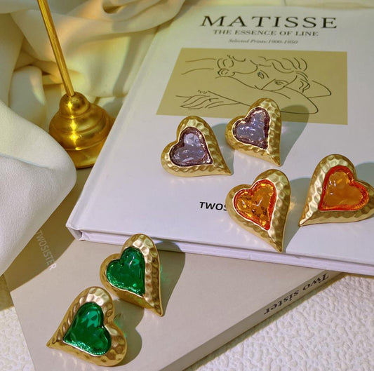 Vintage Colorful Jelly Glaze Love Metal 925 Silver Needle Earrings Female Earrings