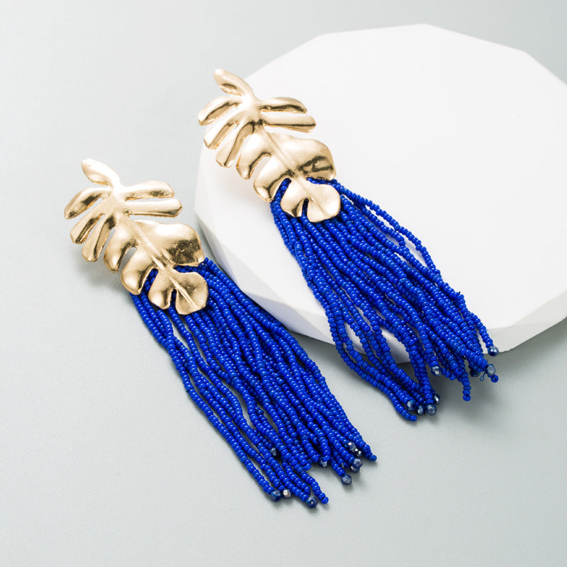 Ins Bohemian Fashion Long Earrings Handmade Rice Beads Fashion Earrings Exaggerated Popular Earrings
