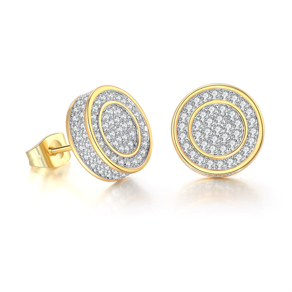 Hip Hop Full Zircon Micro Set Earrings Men's Trendsetter Gold Plated Hiphop Earrings New Accessories