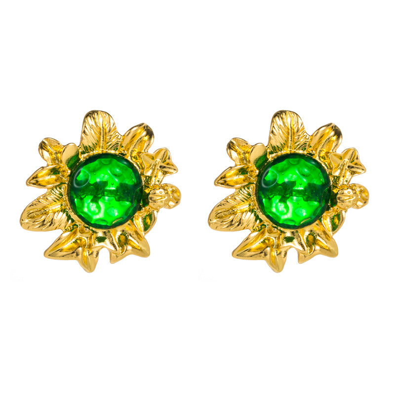 Ins Exaggerated Earrings Feminine Resin Earrings Alloy Simple Flower Shaped Gold Earrings