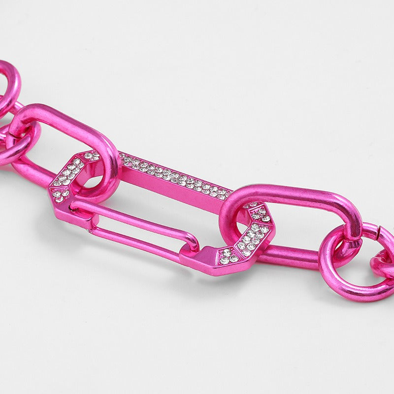 Kenjay Digital Color Thick Chain Fushica Pink Chunky Chain Earrings Necklace Bracelet Set
