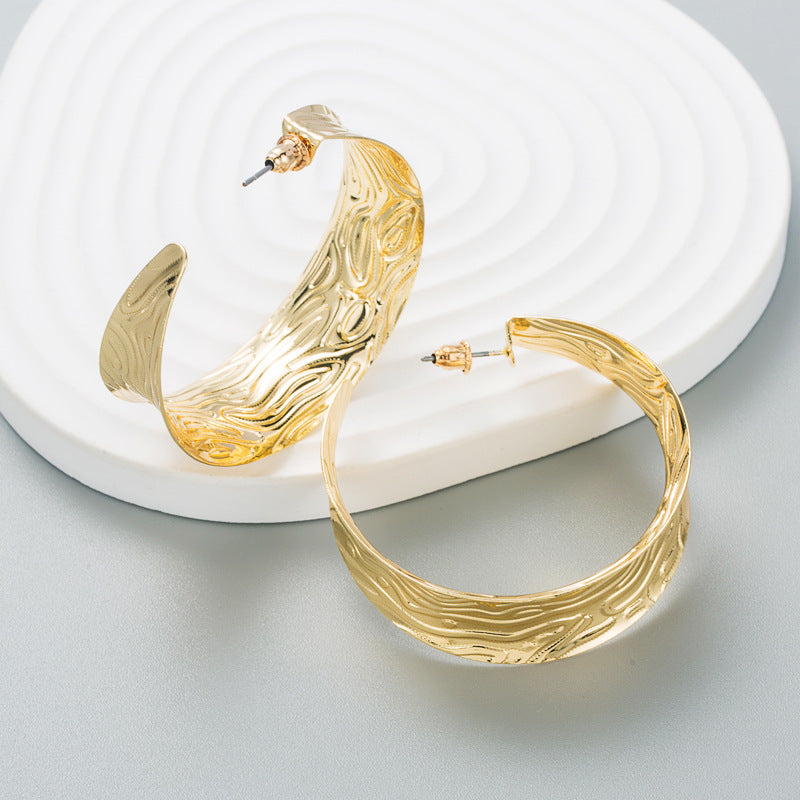 Ins Exaggerated Earrings Female Retro Simple Geometric Bump C-Shaped Earrings Gold Earrings Personality Creative Earrings