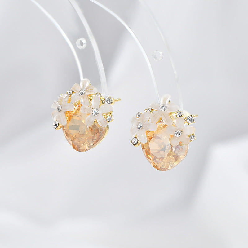 New Trendy Temperament Earrings Female S925 Silver Needle Early Spring Crystal Petal Earrings Personality Retro Style Earrings
