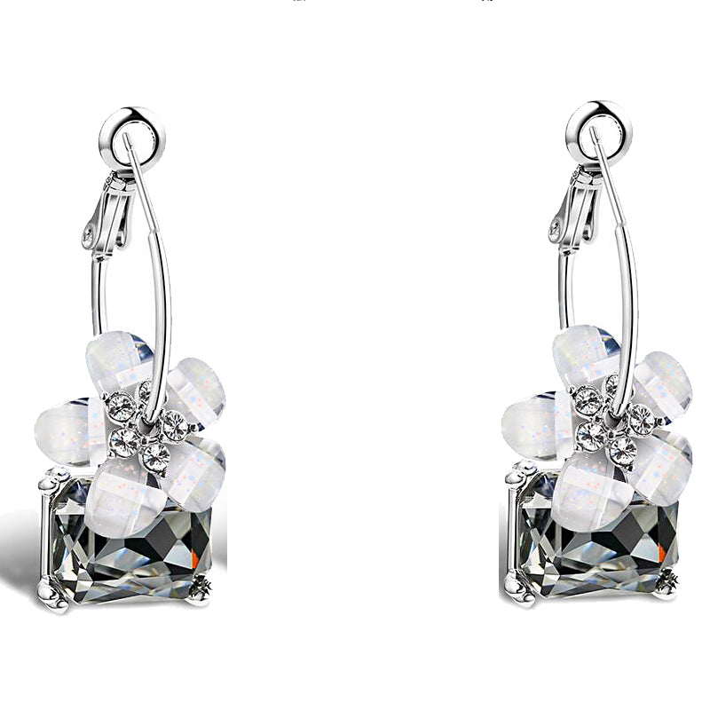 Crystal Colorful White Flower Earrings