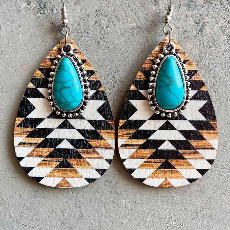 Women's Earrings Turquoise Pendant Retro Ethnic Fashion Earrings Western Bohemia