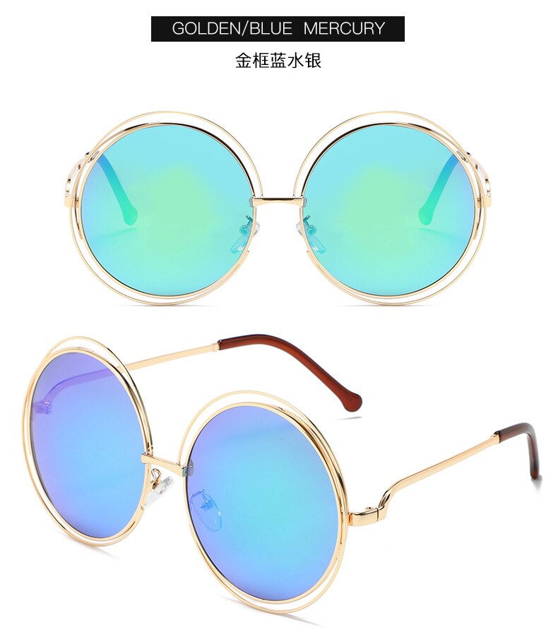 New Round Oversized Sunglasses Women Brand Designer Big Circle Gradient Mirror Sun Glasses Female Metal Frame Cool Eyewear