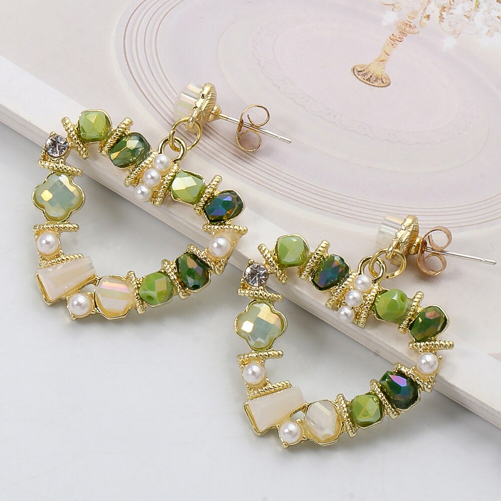 New Arrival Baroque Crystal Pearl Metal Stub Earrings Metal Gold Plated Heart Shape Earrings Gift for Women