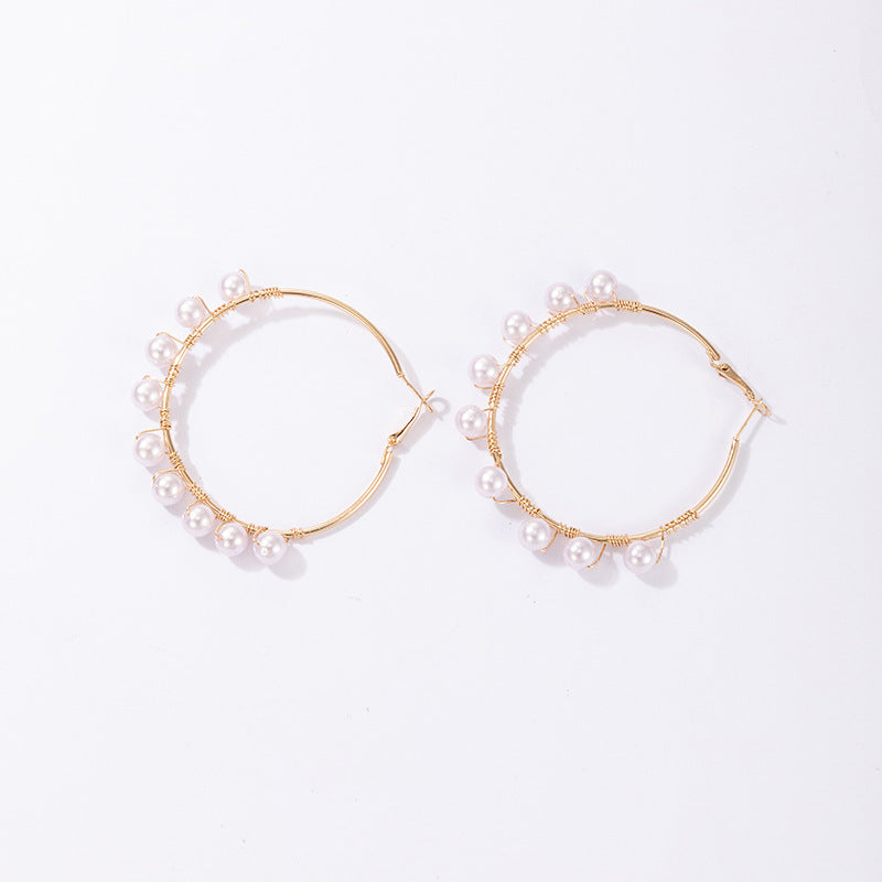 Light Luxury Fashion Earrings Pearl Inlaid Earrings Simple Geometric Earrings