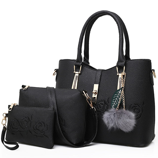 3pcs Leather Rose Bags Handbags Women Famous Brand Shoulder Bag Female Casual Tote Women Messenger Bag Set Bolsas