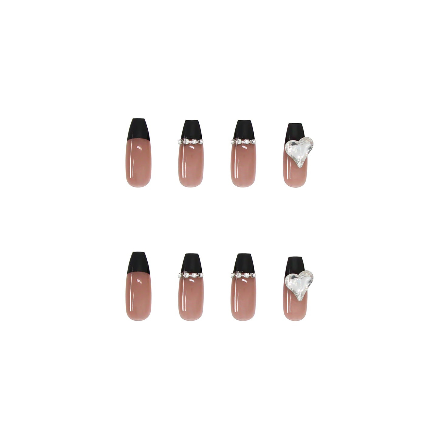 Black French Long Wearing Nail Rhinestone Love Chain Removable Fake Nail Nail Piece Nail Sticker Manicure Nail